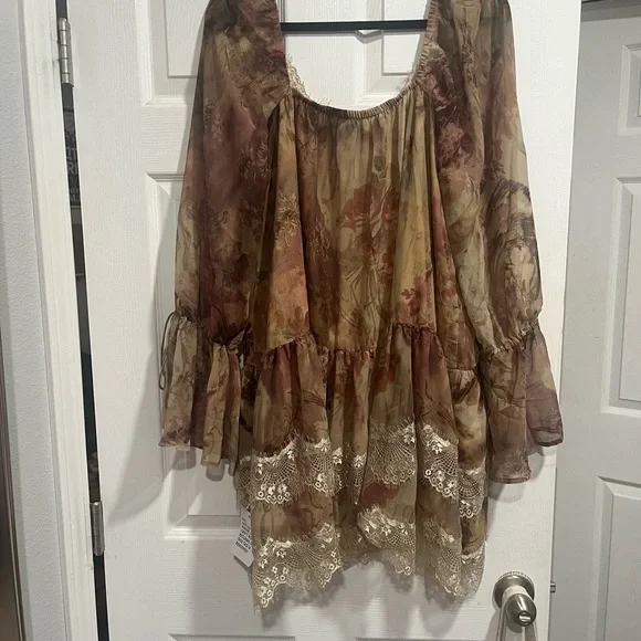 ASOS Multicolor Long Sleeve Dress with Lace Hem - Picture 9 of 14